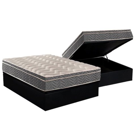 Cama Box Baú Casal: Colchão Espuma Paropas D45 / EP Confort Mega Firme + Base CRC Suede Black(