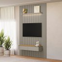 Ver imagem 1 de Painel Ripado Modular 180cm Ozero Prateleira MDP/MDF Nicho Arredondado Gris/Tauari Fosco G77 - Gran