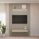 Ver imagem 5 de Painel Ripado Modular 180cm Ozero Prateleira MDP/MDF Nicho Arredondado Gris/Tauari Fosco G77 - Gran