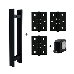 Kit Puxador para Porta 60cm + Dobradiça + Prendedor Porta Preto - 7
