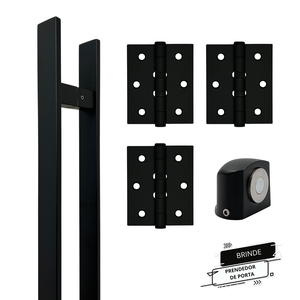 Kit Puxador para Porta 60cm + Dobradiça + Prendedor Porta Preto