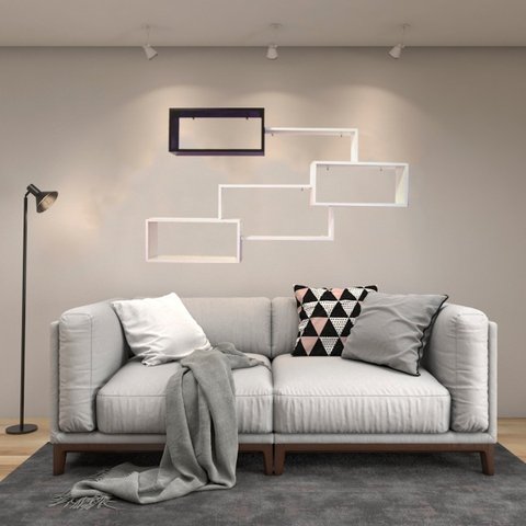 Kit Nichos para Quarto Sala Quarto 6 Peças Branco com Preto