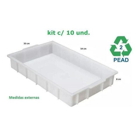 Kit com 10 Bandejas 12 Litros 54x33x8 Cm Pead Natural