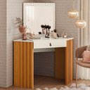 Ver imagem 6 de Penteadeira de Canto com Espelho Led Camarim Glitter 1 Gaveta Madeirado/off White Albatroz Cinamo/