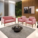 Ver imagem 2 de Conjunto 2 Poltronas e 1 Namoradeira Decorativa Isabella Pés Fixo em Madeira Castanho Suede Rose G19