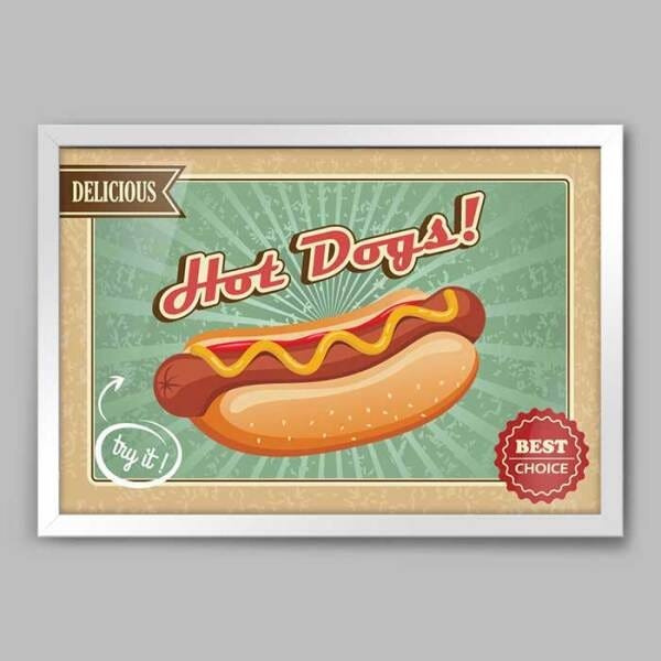 Quadro Cozinha Hot Dogs - 60x40cm - Moldura Caixa Branco - 1