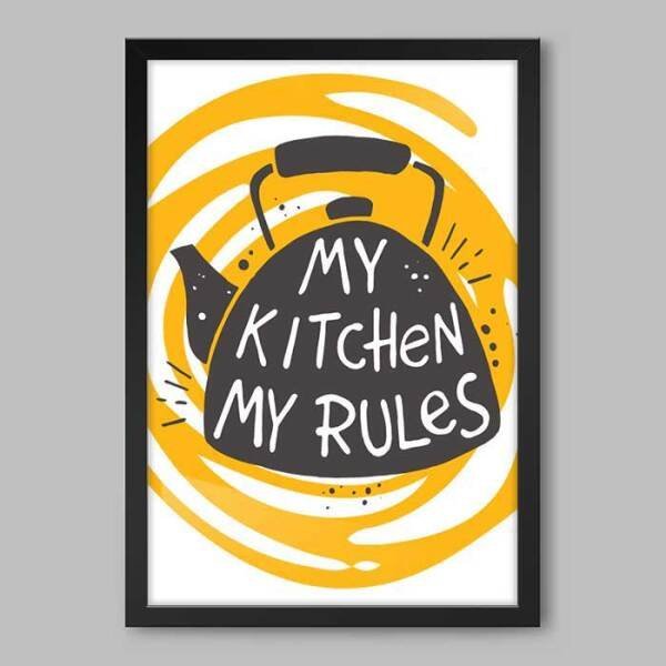 Quadro Cozinha Minhas Regras - 60x40cm - Moldura Padrão Preto - 1