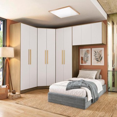 Quarto Modulado Adapt 9 Portas 4 Gavetas MDP 465cm Nogueira-Branco