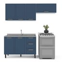 Ver imagem 2 de Cozinha Amara 3 Peças 200x224,5cm Armários Aéreos Balcão 2 Portas Branco/Azul 250075