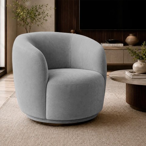 Poltrona Decorativa Sala de Estar Melissa Giratória Veludo Cinza M1 - Monari Design