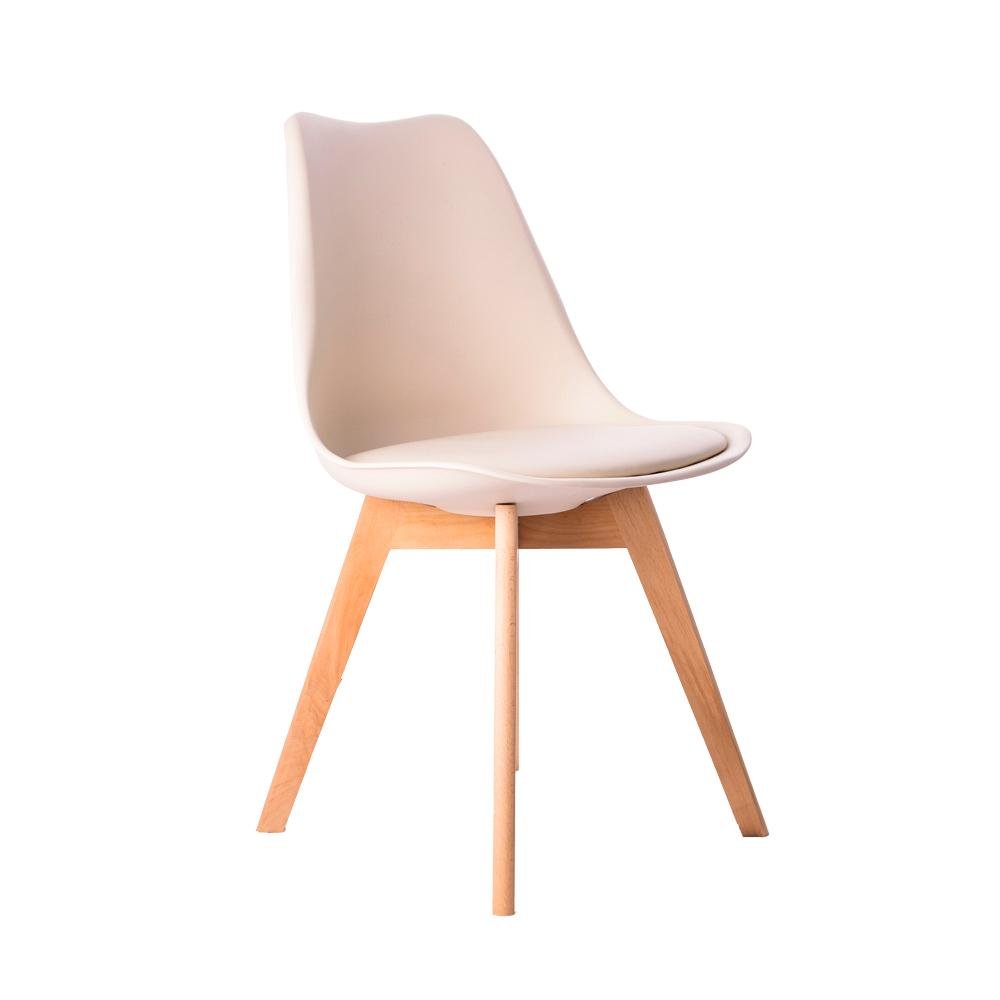 Cadeira Leda Eames Jantar Cozinha com Assento Estofado Creme