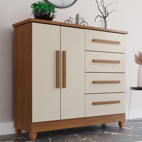 Cômoda Madri 4 Gavetas 2 Portas MDF Cinamomo Arenas Tudo de Móveis 114cm