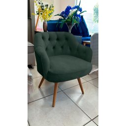 Poltrona Decorativa Luxo Beatriz Veludo Detalhe em Capitonê e Pés em Madeira - Lv:verde - 1