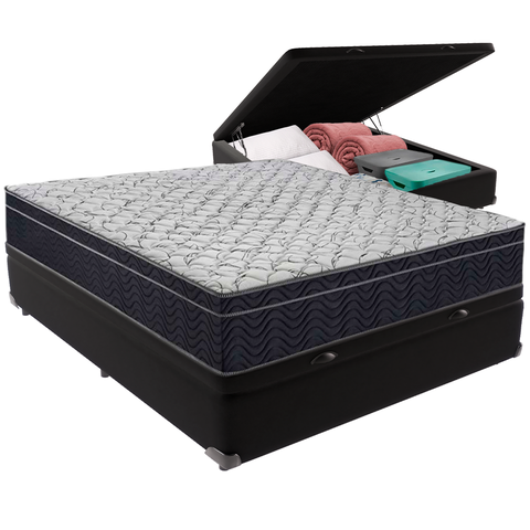 Cama Box Baú e Colchão Airtech 150 Espuma D45 Casal Ortobom: Preto