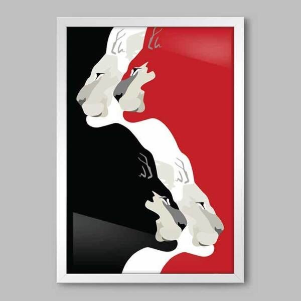 Quadro Animal Ilustração Felinos - 45x30cm - Moldura Padrão Branco - 1