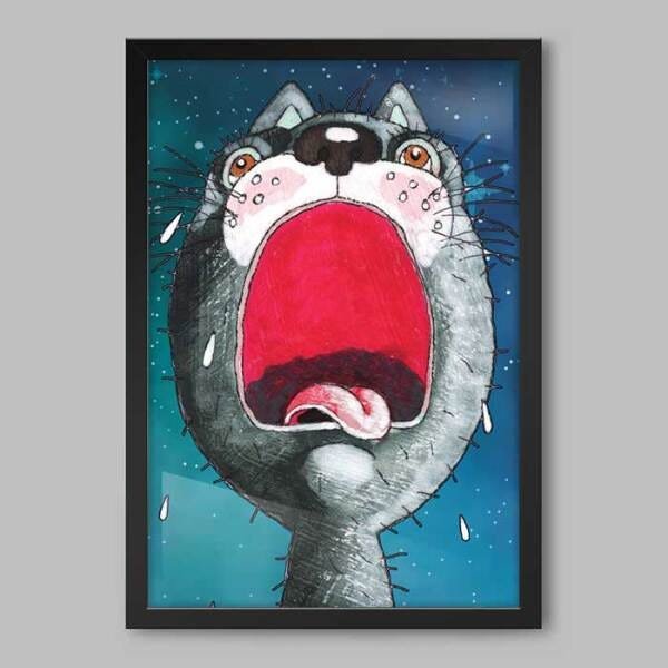 Quadro Animal Cat mouth - 60x40cm - Moldura Padrão Preto - 1