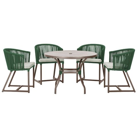 Mesa com 4 Cadeiras de Jantar Roma 100cm e Noronha em Aluminío Marrom Corda Nautica Estofado 3 Trama