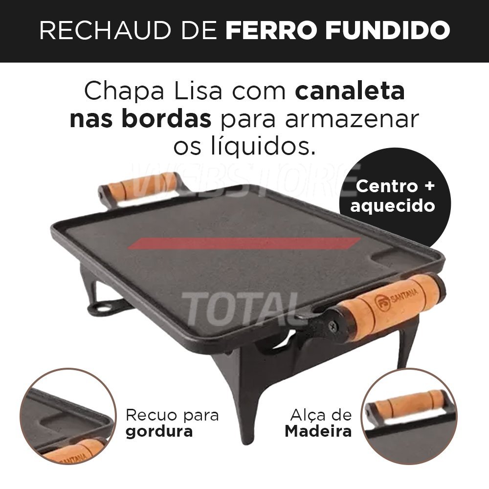 Rechaud De Ferro Fundido Com Chapa Lisa E Alça De Madeira - 4