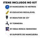 Ver imagem 2 de Mangueira de Jardim 10m Metros Reforçada Chata + Suporte Alça Plástica Portátil Cinza + Torneira