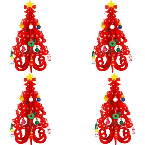 Kit 4 Enfeite de Madeira Árvore de Natal 19x10cm