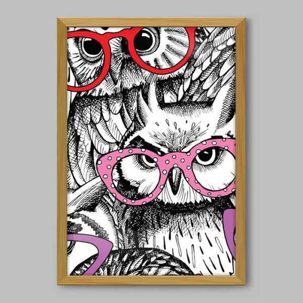 Quadro Animal Owl Pattern - 20x30cm - Moldura Caixa Madeira - 1