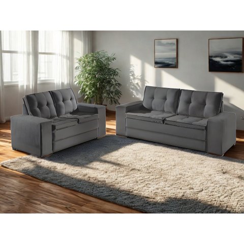 Sofa 3 e 2 Lugares Classic Paropas Veludo Cinza