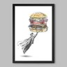 Quadro Cozinha Hamburger Hero - 45x30cm - Moldura Caixa Preto - 1