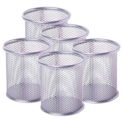 Kit 5 Porta Canetas Organizador de Mesa Redondo Telado Aramado Grampos Clips Escritório Home Office 