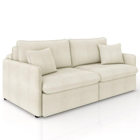 Sofá Cama Retrátil para Sala de Estar 174cm Una K01 Bouclê Bege - Lyam Decor