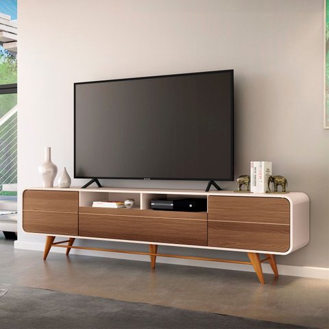 Rack Bancada de Tv 85 Pol 220cm Época Castanho/off - Hb Móveis