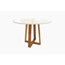 Ver imagem 1 de Mesa Multiuso Cozinha Elma Madeira Maciça C/ Tampo Madeirado C/ Vidro 120x120cm Carvalho/off White