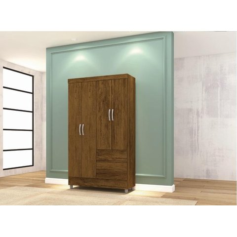 Roupeiro Ideal Plus 4 Portas e 2 Gavetas - Cor Imbuia Rústico - Vila Rica