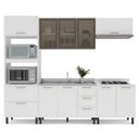 Ver imagem 2 de Cozinha Amara 270cm Armários Aéreos Porta Vidro Torre Quente Balcões 4 Gavetas Branco 250785