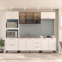 Ver imagem 1 de Cozinha Amara 270cm Armários Aéreos Porta Vidro Torre Quente Balcões 4 Gavetas Branco 250785