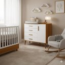 Ver imagem 1 de Comoda Sapateira Infantil Isis 4 Gavetas e 1 Porta C/ Pés Retrô P/ Quarto de Bebê Branco Fosco/ Savana - Reller