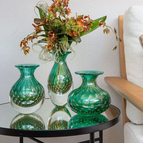 Par de Vasos Mini Tela Verde com Ouro Murano Cristais Cadoro - 2
