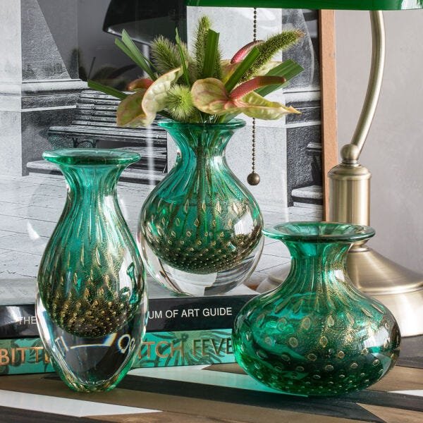 Par de Vasos Mini Tela Verde com Ouro Murano Cristais Cadoro - 4