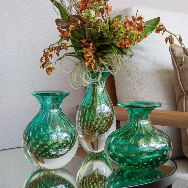 Par de Vasos Mini Tela Verde com Ouro Murano Cristais Cadoro - 3