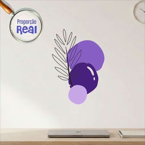 Adesivo Floral Boho Roxo Estilo Nórdico 50x35 Minimalista Mod.02