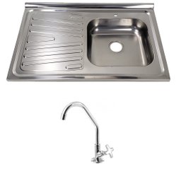 Pia Inox Fabrinox PSD800D 80x52cm, cuba direita, com furo e torneira - 1