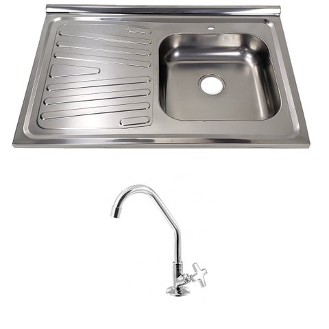 Pia Inox Fabrinox PSD800D 80x52cm, cuba direita, com furo e torneira
