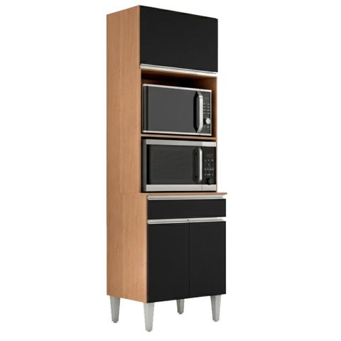 Torre Quente para Forno e Microondas 202x61cm Andreia Amendoa Preto Reajl Moveis