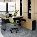 Ver imagem 1 de Mesa Escrivaninha em L Escritório Diretor 1 Gaveta 1 Pasteira 1 Porta Macadâmia/Preto Web Office