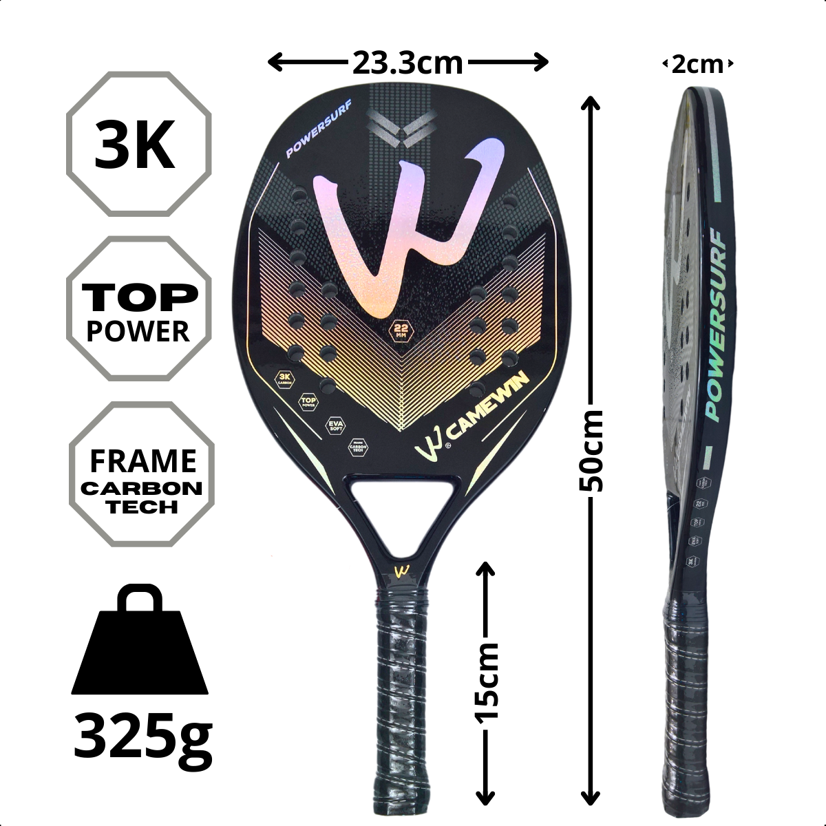 Raquete Beach Tennis Camewin Powersurf 3k Carbon + Brindes - 5