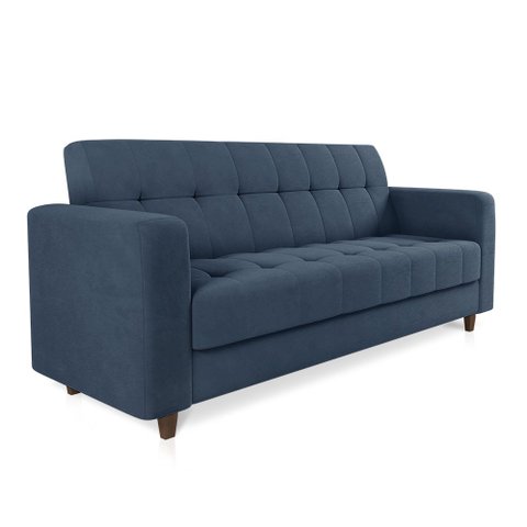 Sofá 03 Lugares Arezzo Suede Azul Marinho Pés Chanfrado Tabaco - D’Rossi