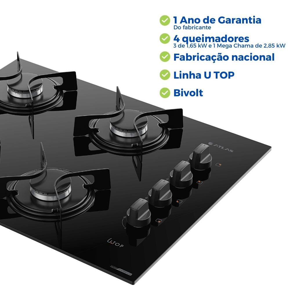 Fogão 4 Bocas Embutir Cooktop Mega Chama Elétrico Atlas - 5