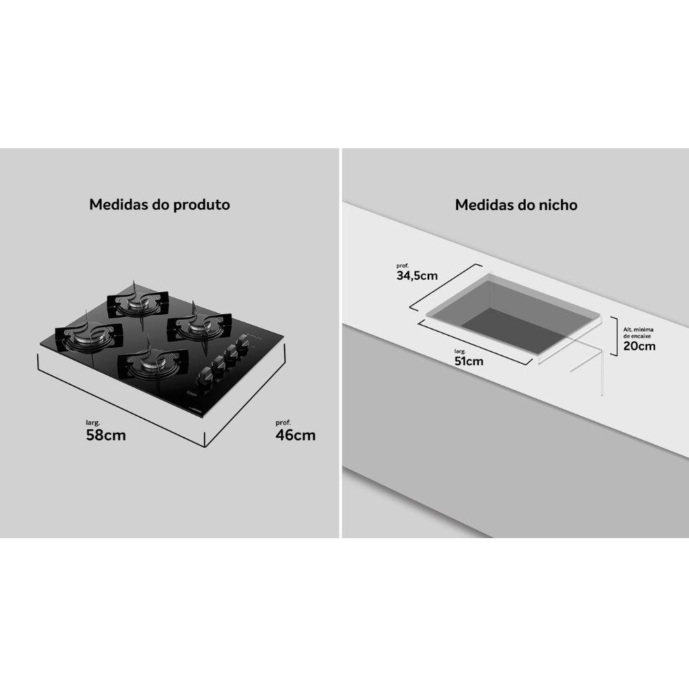 Fogão 4 Bocas Embutir Cooktop Mega Chama Elétrico Atlas - 9