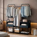 Ver imagem 2 de Arara Cabideiro Metal com Divisórias e Prateleiras Preto Dy-2mg