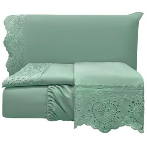 Jogo de Cama Lençol Queen Nupcial Percal 300 Fios 4 Peças - Verde