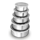 Ver imagem 1 de Potes Redondos Aço Inox 5 Peças com Tampa Mistura Mantimento
